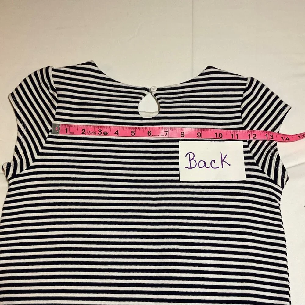 Gymboree Girls Large 10-12 Blue White Striped Short Sleeve Dress Nautical Bow